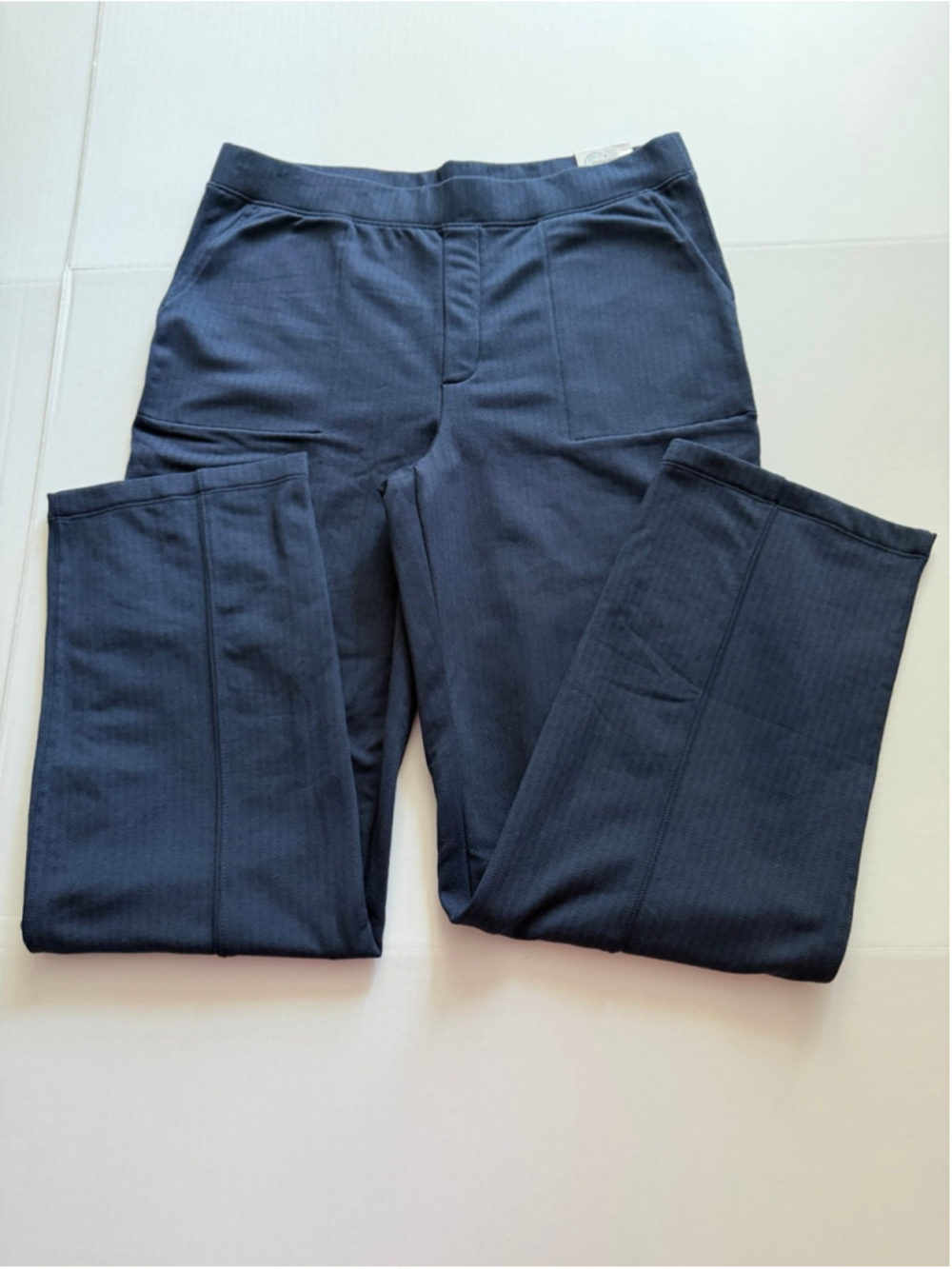 Mondetta Women's Pull-On Herringbone Straight Leg pants in blue herringbone